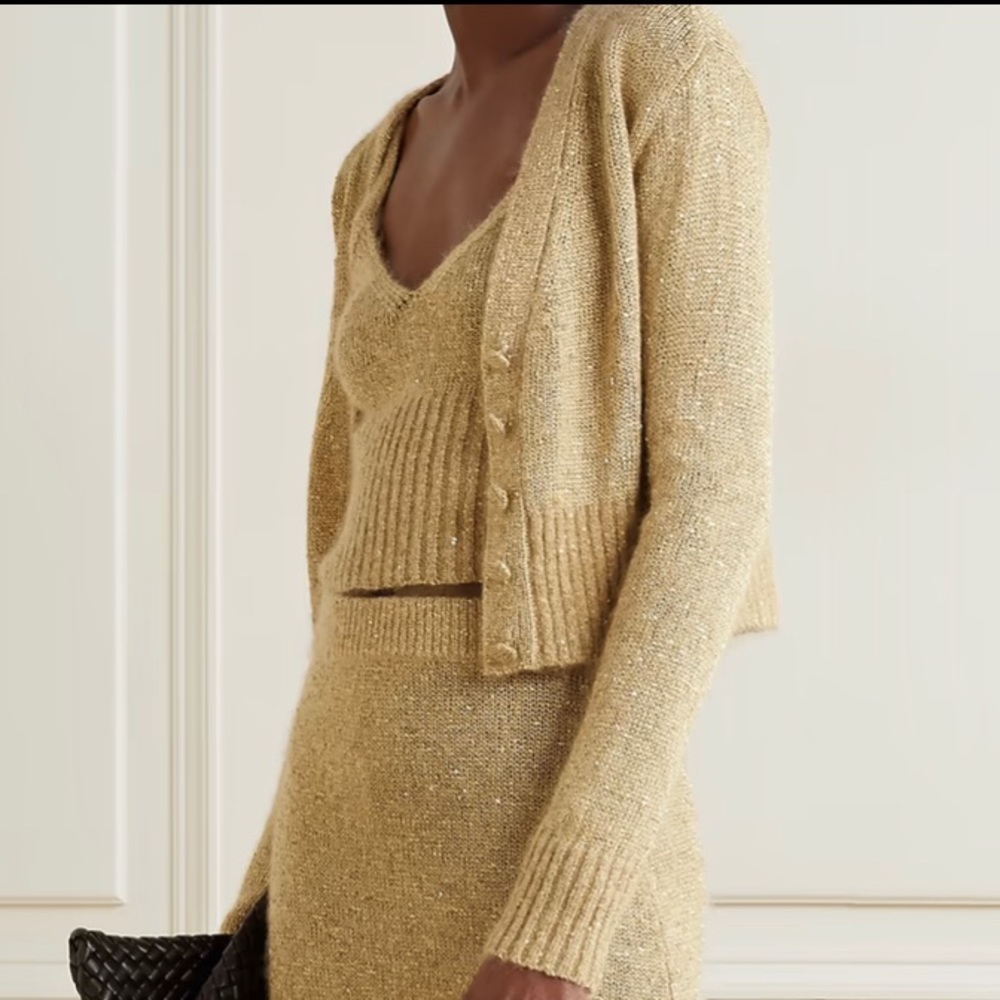 Altuzarra - Isla Gold Color Sequin Knit Cropped Sweater - Size Small
